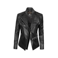 Women's Black Leather Biker Jacket – Asymmetrical & Stylish