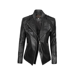Women's Black Leather Biker Jacket – Asymmetrical & Stylish