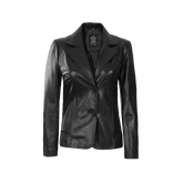 Women's Black Two-Button Leather Blazer Jacket