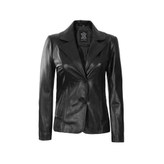 Women's Black Two-Button Leather Blazer Jacket