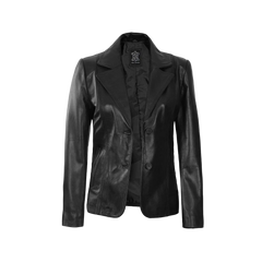 Women's Black Two-Button Leather Blazer Jacket
