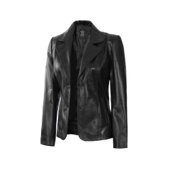 Women's Black Two-Button Leather Blazer Jacket