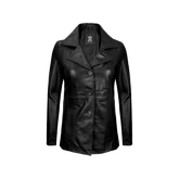 Women's Black Real Leather Blazer with Three Button