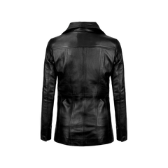 Women's Black Real Leather Blazer with Three Button
