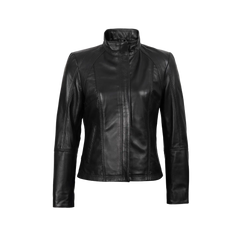 Women's Black Leather Cafe Racer Motorcycle Jacket