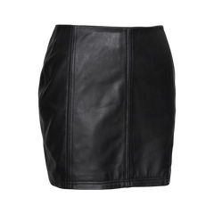 Women's Black Mini Leather Skirt - High Waisted Style