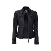 Women Black Quilted Cafe Racer Leather Jacket