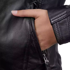 Women Black Quilted Cafe Racer Leather Jacket