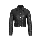 Women's Black Quilted Cropped Leather Jacket
