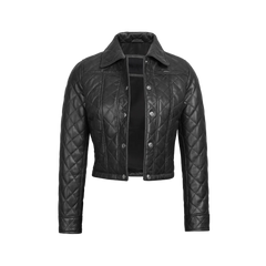 Women's Black Quilted Cropped Leather Jacket