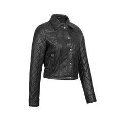 Women's Black Quilted Cropped Leather Jacket