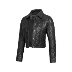 Women's Black Quilted Cropped Leather Jacket