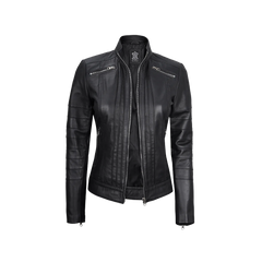 Women's Black Real Leather Cafe Racer Jacket