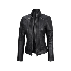 Women's Black Real Leather Cafe Racer Jacket