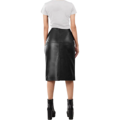 Women's Black Real Leather Midi Pencil Skirt