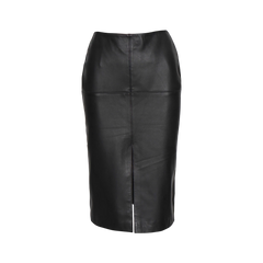 Women's Black Real Leather Midi Pencil Skirt