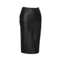 Women's Black Real Leather Midi Pencil Skirt
