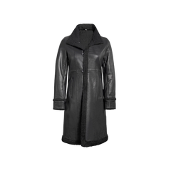 Women's Black Real Leather Shearling Coat — Winter Jacket