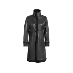 Women's Black Real Leather Shearling Coat — Winter Jacket