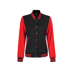 Women's Black and Red Varsity Jacket - Baseball Style