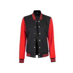 Women's Black and Red Varsity Jacket - Baseball Style