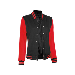 Women's Black and Red Varsity Jacket - Baseball Style
