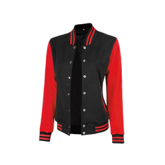 Women's Black and Red Varsity Jacket - Baseball Style