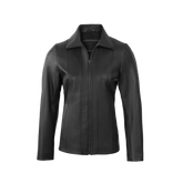 Women's Black Shirt Collar Harrington Lightweight Leather Jacket