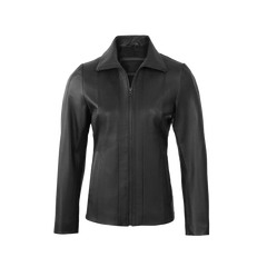 Women's Black Shirt Collar Harrington Lightweight Leather Jacket