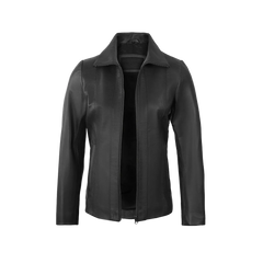 Women's Black Shirt Collar Harrington Lightweight Leather Jacket