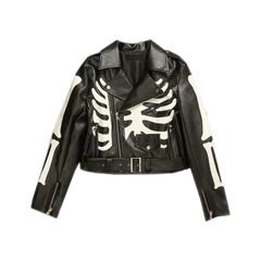 Women's Black Skeleton Leather Biker Jacket