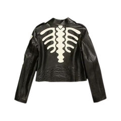 Women's Black Skeleton Leather Biker Jacket