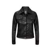 Women Black Trucker Leather Jacket