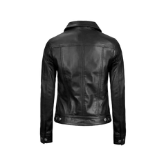Women Black Trucker Leather Jacket