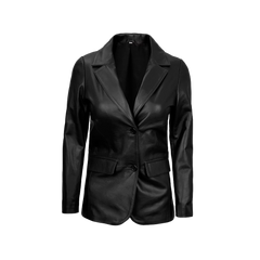 Women's Two-Button Real Lambskin Black Leather Blazer