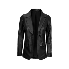 Women's Two-Button Real Lambskin Black Leather Blazer