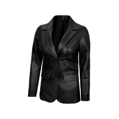 Women's Two-Button Real Lambskin Black Leather Blazer