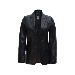 Women's Two Button Black Leather Blazer