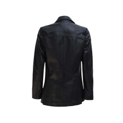 Women's Two Button Black Leather Blazer