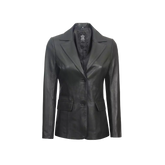 Women's Two Button Black Leather Blazer Jacket