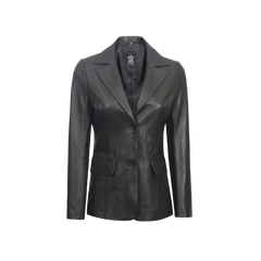 Women's Two Button Black Leather Blazer Jacket