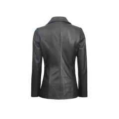 Women's Two Button Black Leather Blazer Jacket