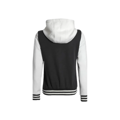Women's Black and White Hooded Varsity Jacket - Baseball Style