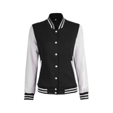 Women Black & White Varsity Jacket | Baseball Style Outerwear