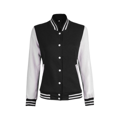 Women Black & White Varsity Jacket | Baseball Style Outerwear