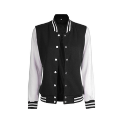 Women Black & White Varsity Jacket | Baseball Style Outerwear