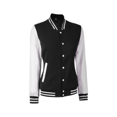 Women Black & White Varsity Jacket | Baseball Style Outerwear