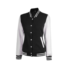 Women Black & White Varsity Jacket | Baseball Style Outerwear