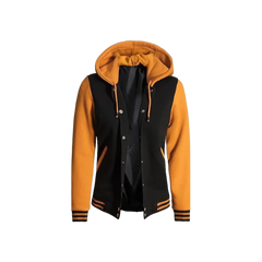 Women's Black & Yellow Hooded Varsity Bomber Jacket - Baseball Style