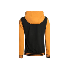 Women's Black & Yellow Hooded Varsity Bomber Jacket - Baseball Style